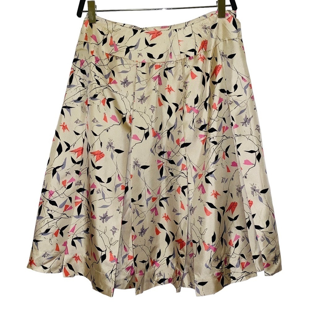 Albert Nipon Boutique 100% Silk Multicolored Printed Pleated Skirt Size 6 - Picture 4 of 8
